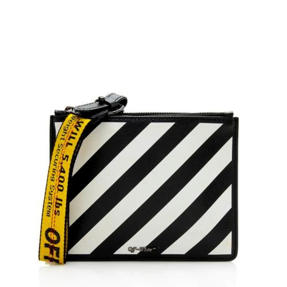 OFF-WHITE Diagonal Stripe Flat Zip Clutch